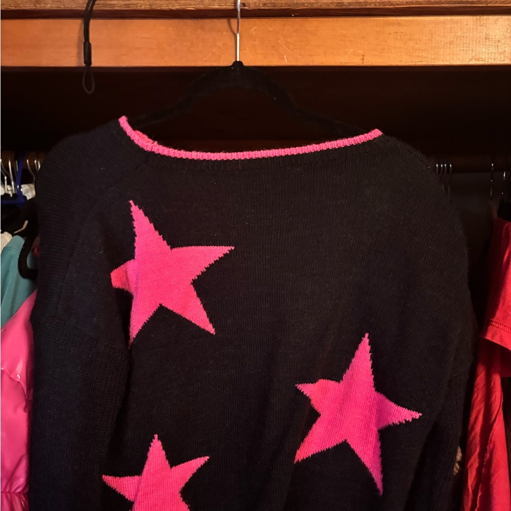 Eesome Black Sweater with Vibrant Pink Stars